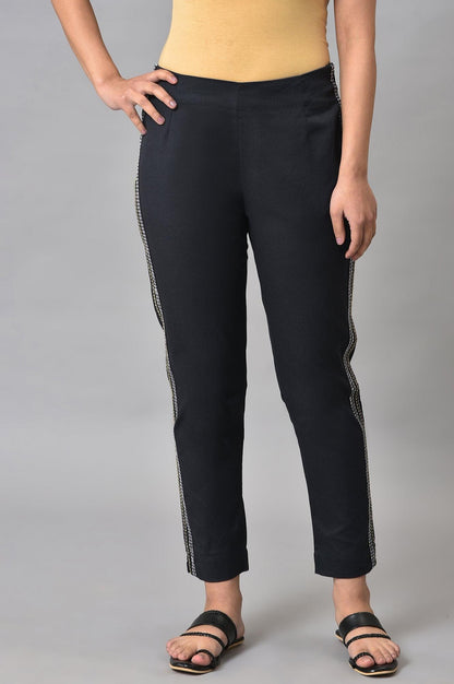 W for Woman Plus Size Black Parallel Pants With Side Embroidery