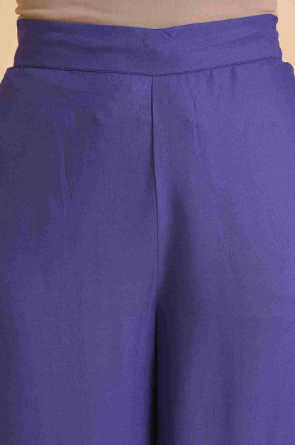 W for Woman Purple Rayon Embroidered Parallel Pants