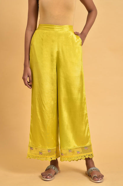 W for Woman Yellow Parallel Pants With Lace And Embroidery