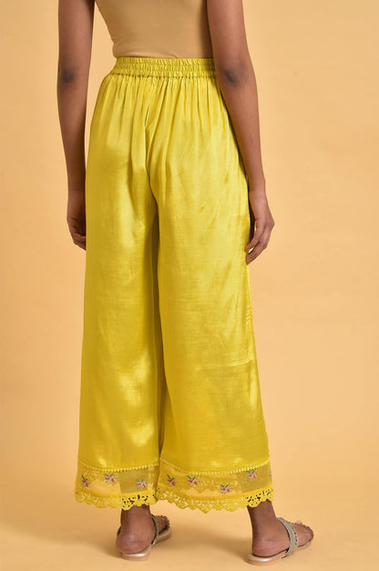 W for Woman Yellow Parallel Pants With Lace And Embroidery