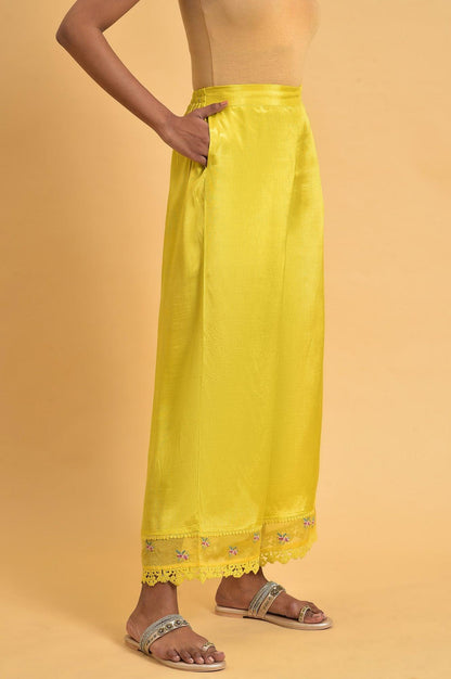 W for Woman Yellow Parallel Pants With Lace And Embroidery