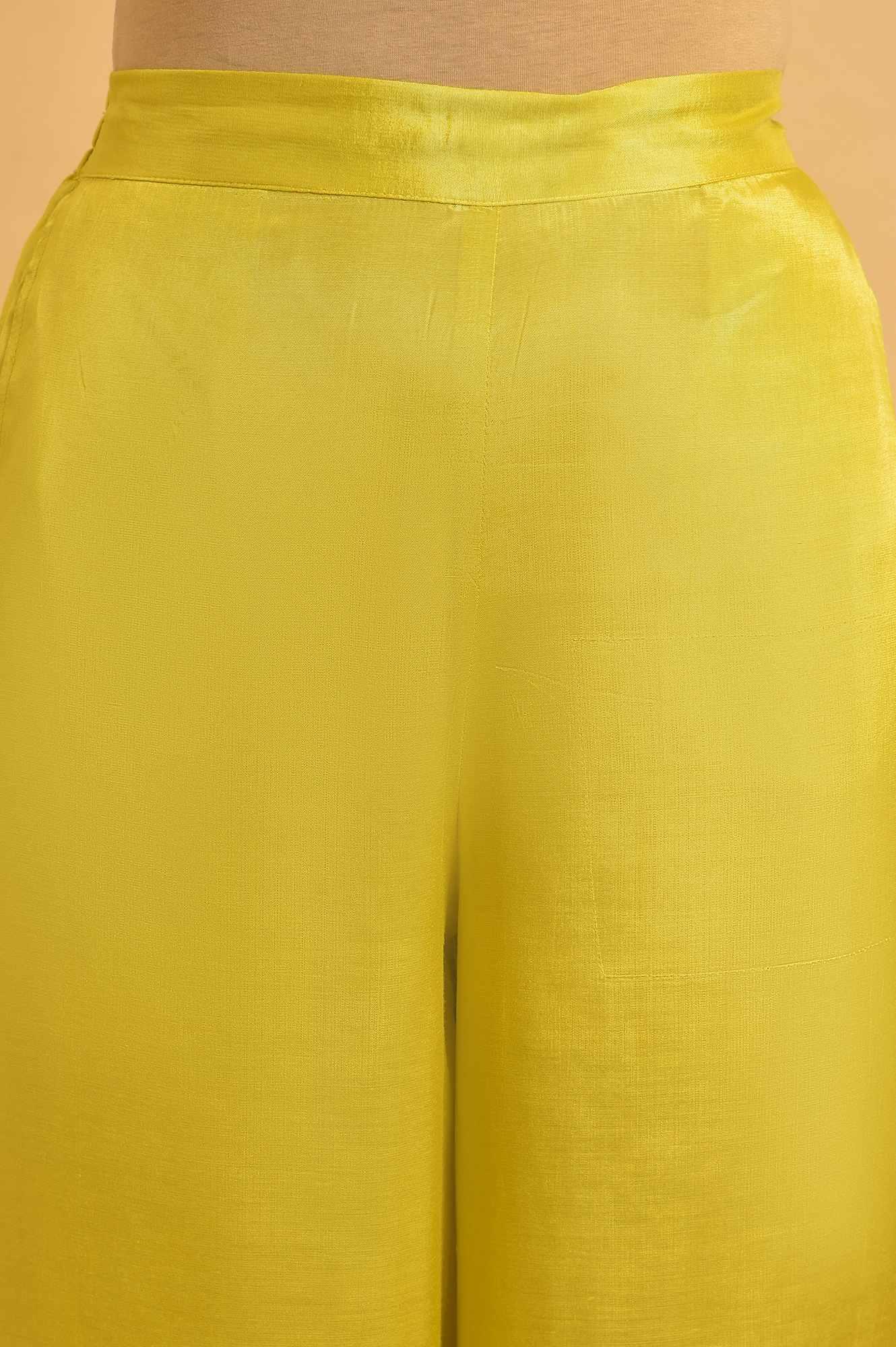 W for Woman Yellow Parallel Pants With Lace And Embroidery