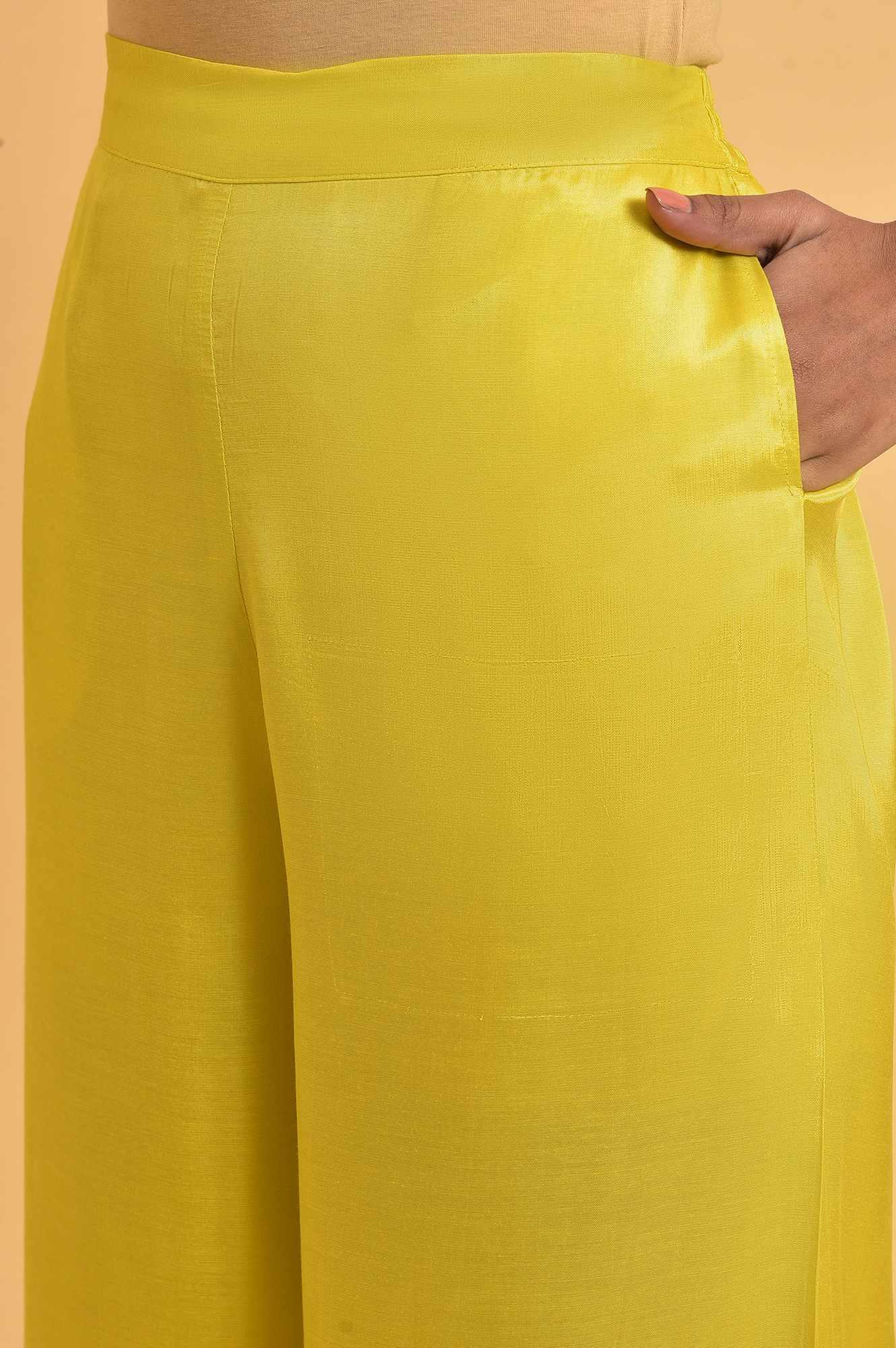 W for Woman Yellow Parallel Pants With Lace And Embroidery