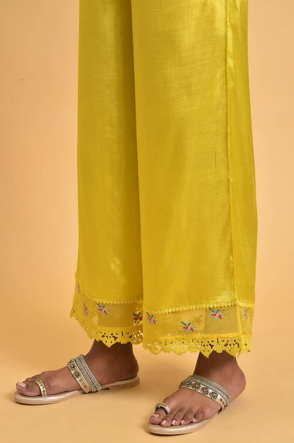 W for Woman Yellow Parallel Pants With Lace And Embroidery
