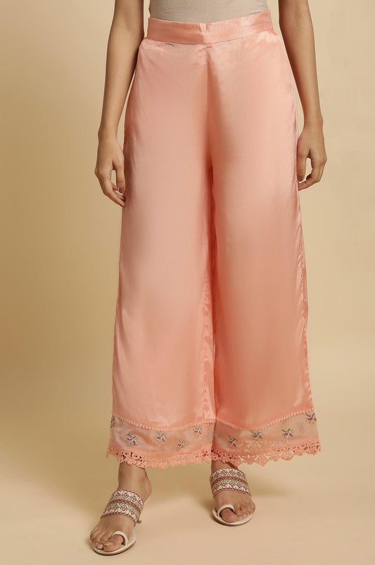 W for Woman Pink Parallel Pants With Lace And Embroidery