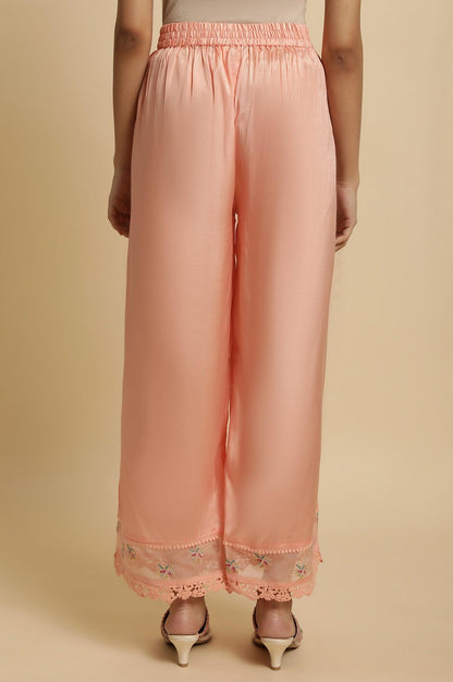 W for Woman Pink Parallel Pants With Lace And Embroidery