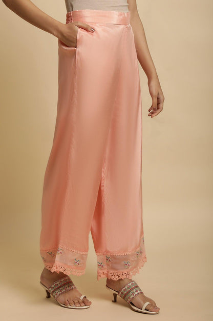 W for Woman Pink Parallel Pants With Lace And Embroidery