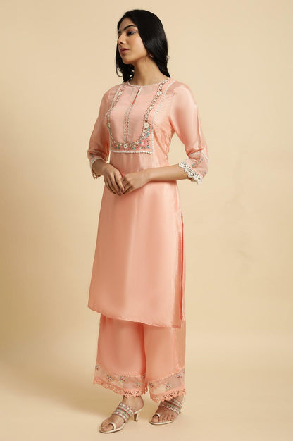 W for Woman Pink Parallel Pants With Lace And Embroidery