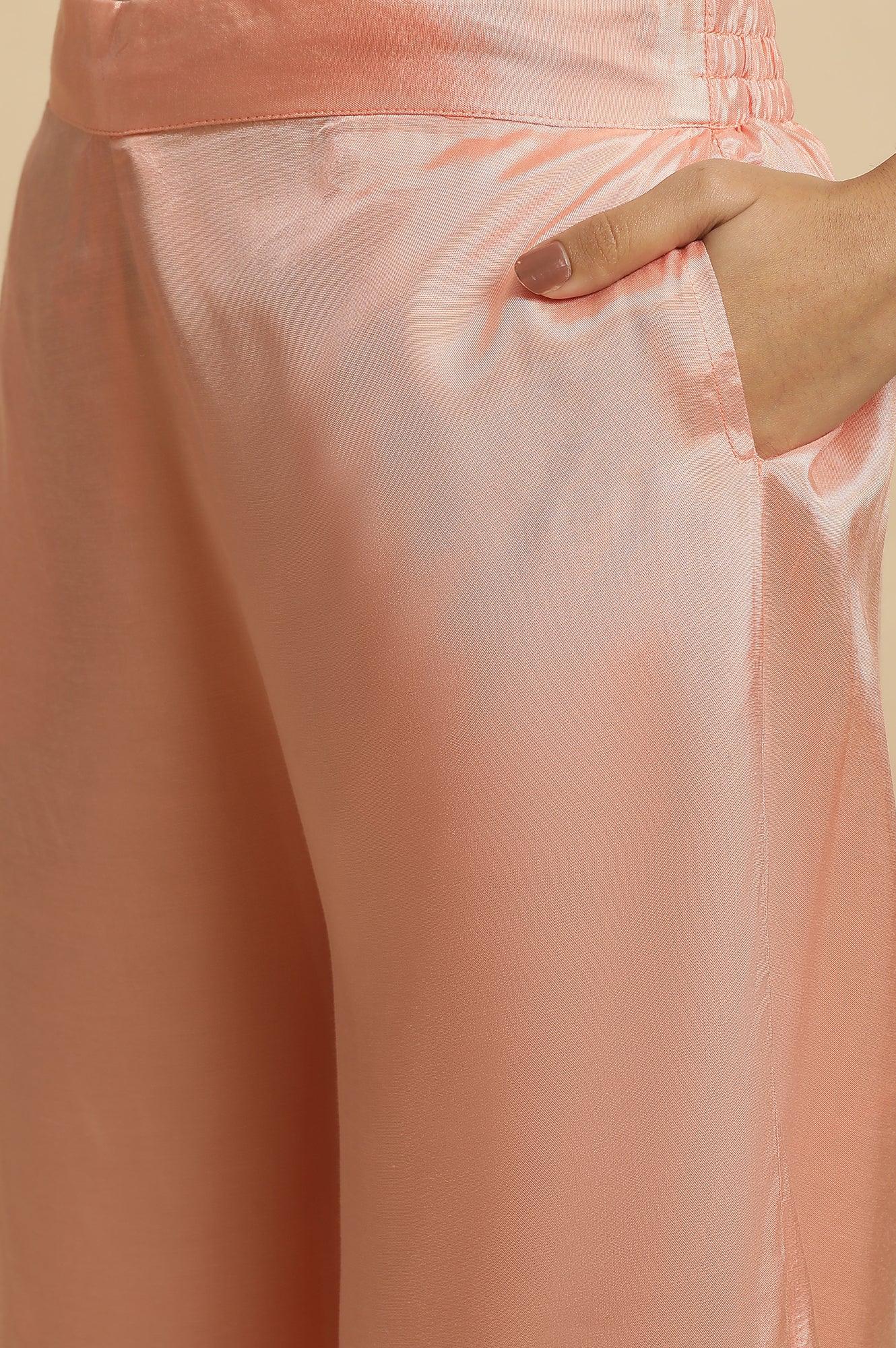 W for Woman Pink Parallel Pants With Lace And Embroidery