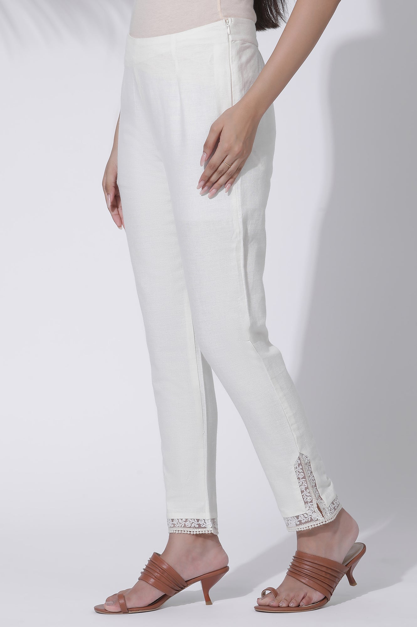W for Woman Ecru Thread Embroidery Rayon A-line Kurta and Slim Pant Set