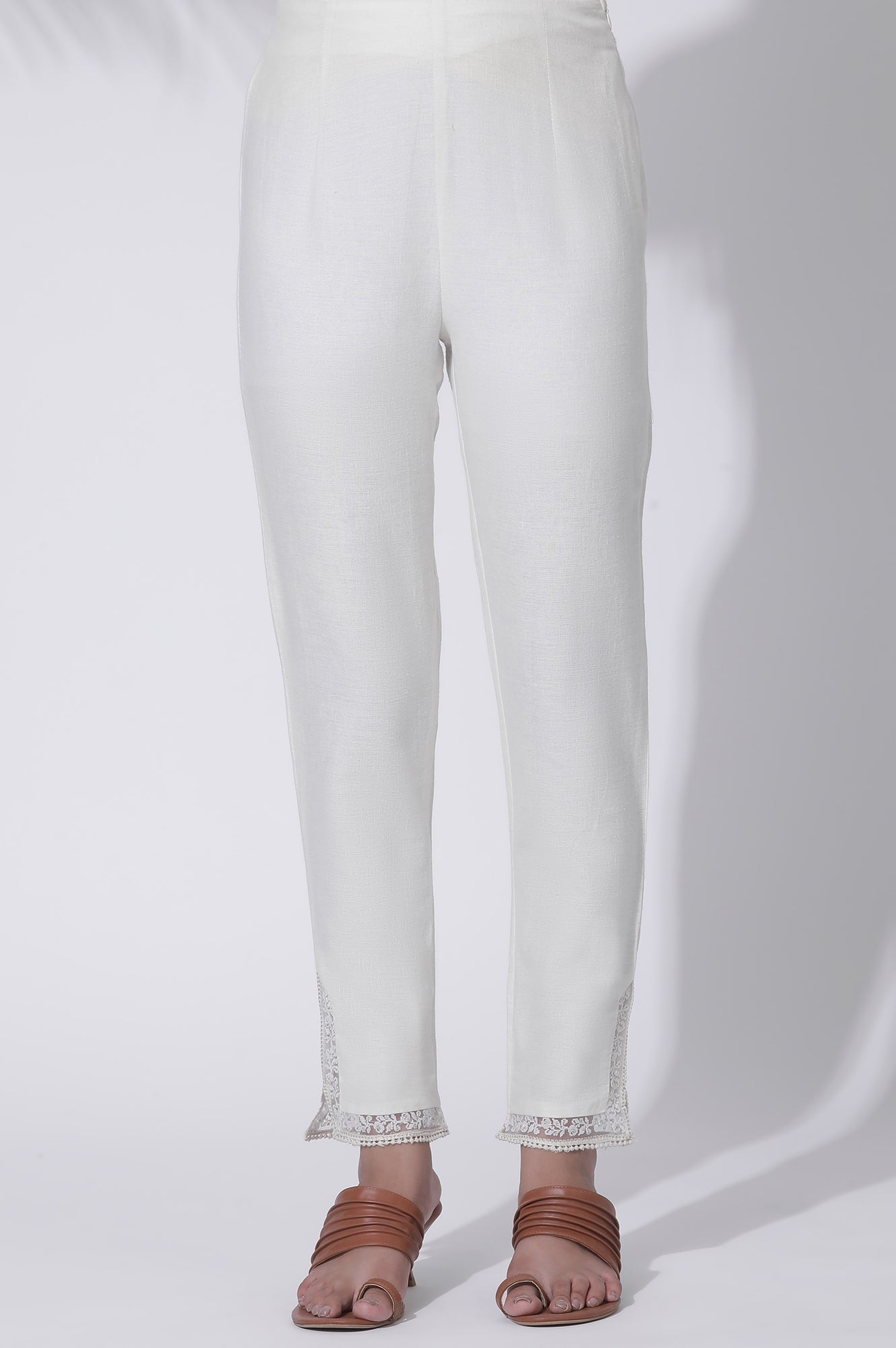 W for Woman Ecru Rayon A-line Kurta and Slim Pant Set