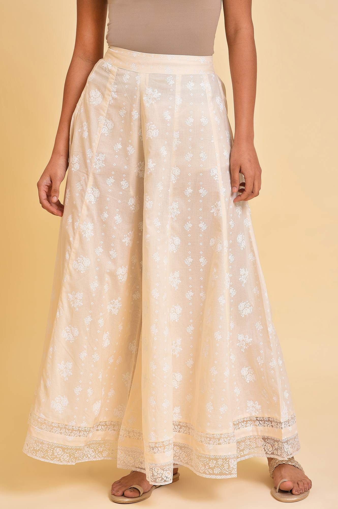 W for Woman Ecru Printed Festive Culottes