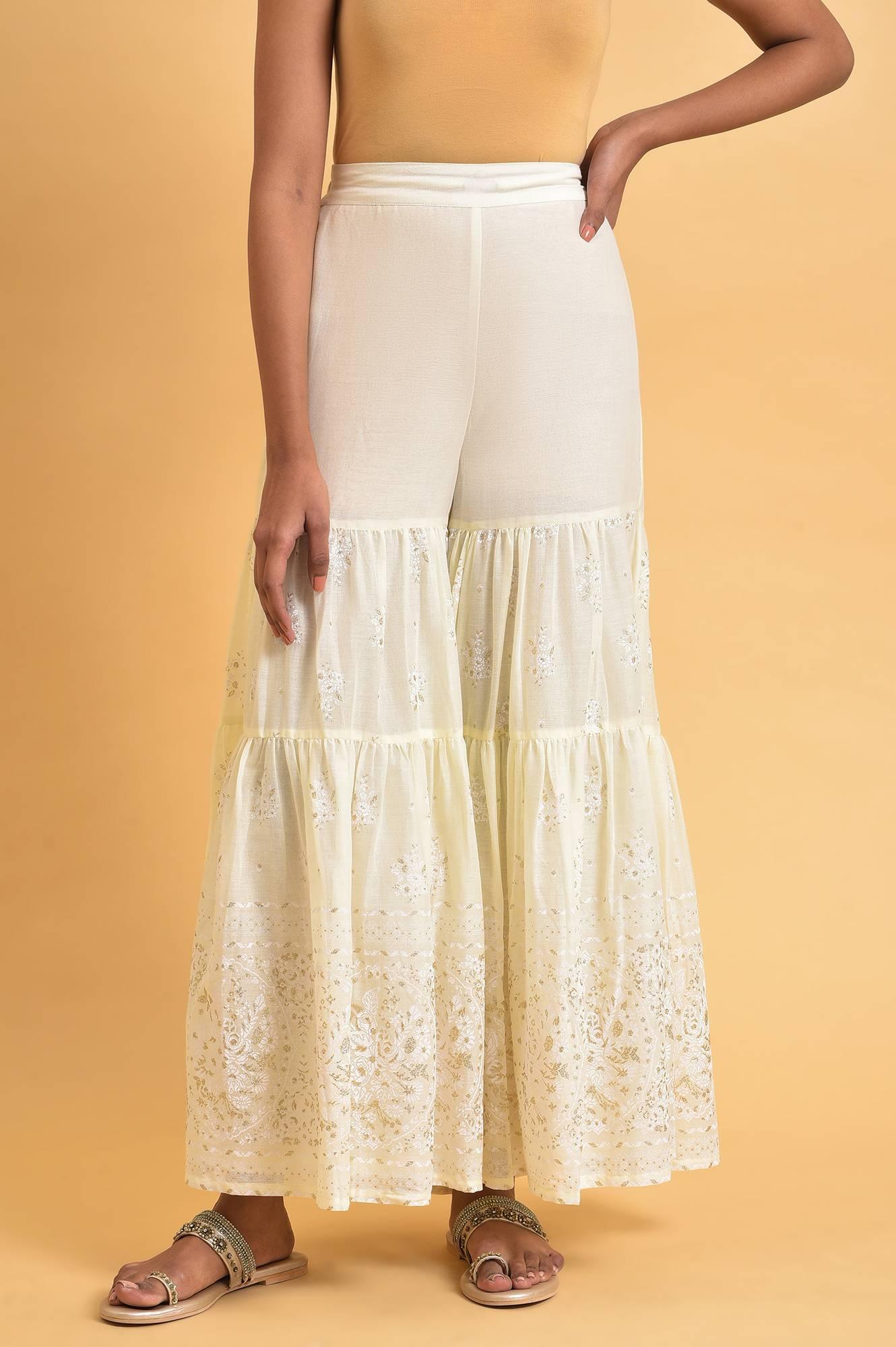 W for Woman Ecru Glitter Printed Sharara