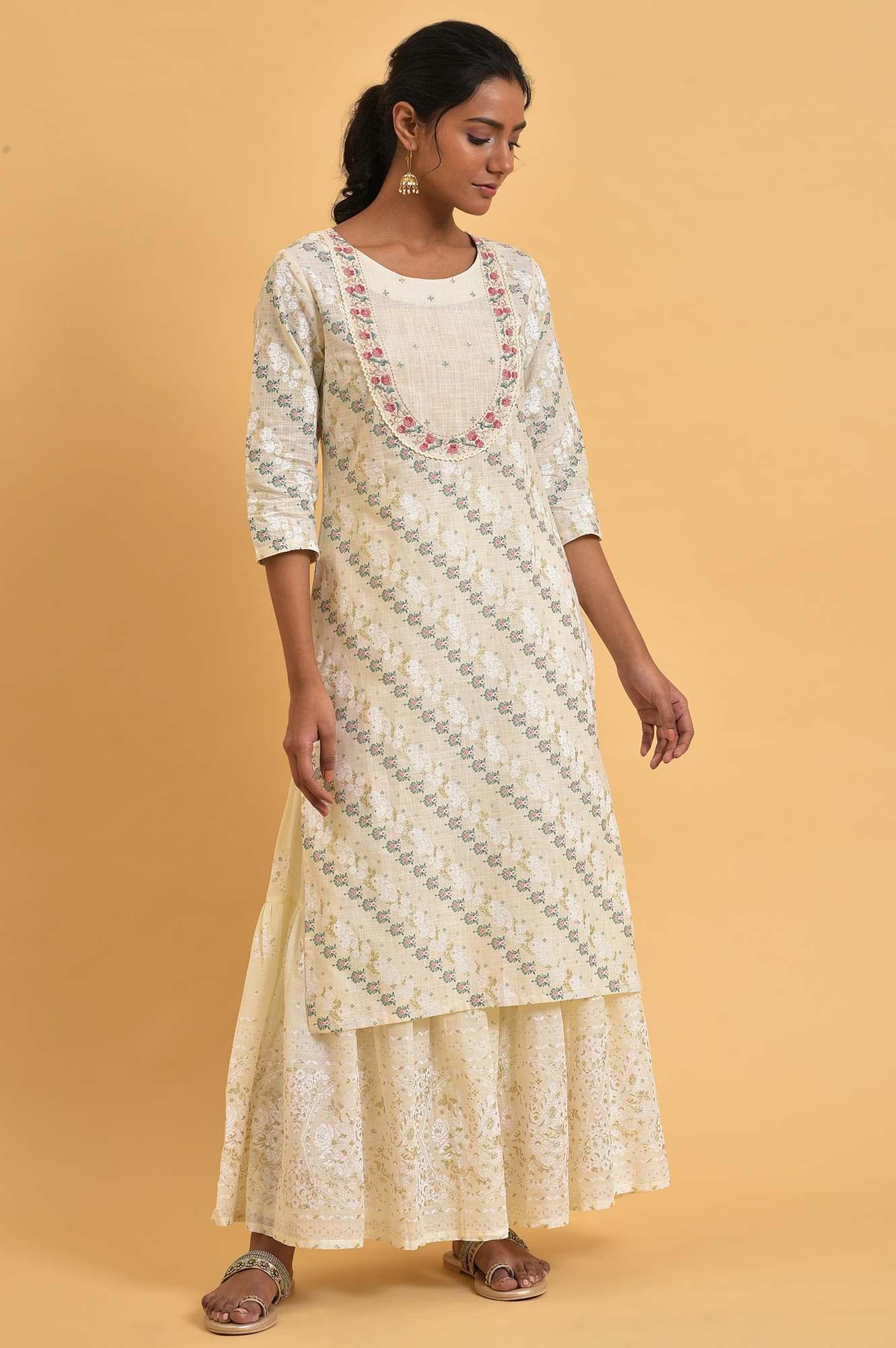 W for Woman Ecru Glitter Printed Sharara