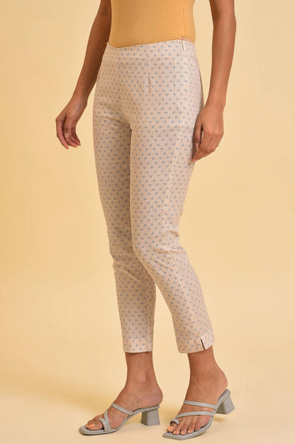 W for Woman Beige Printed Rayon A-Line Kurta and Slim Pant Set