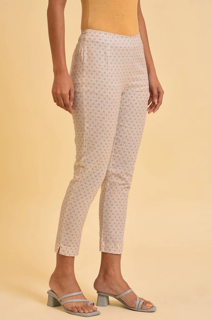W for Woman Beige Printed Rayon A-Line Kurta and Slim Pant Set