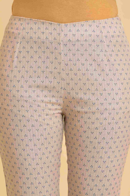 W for Woman Beige Printed Rayon A-Line Kurta and Slim Pant Set