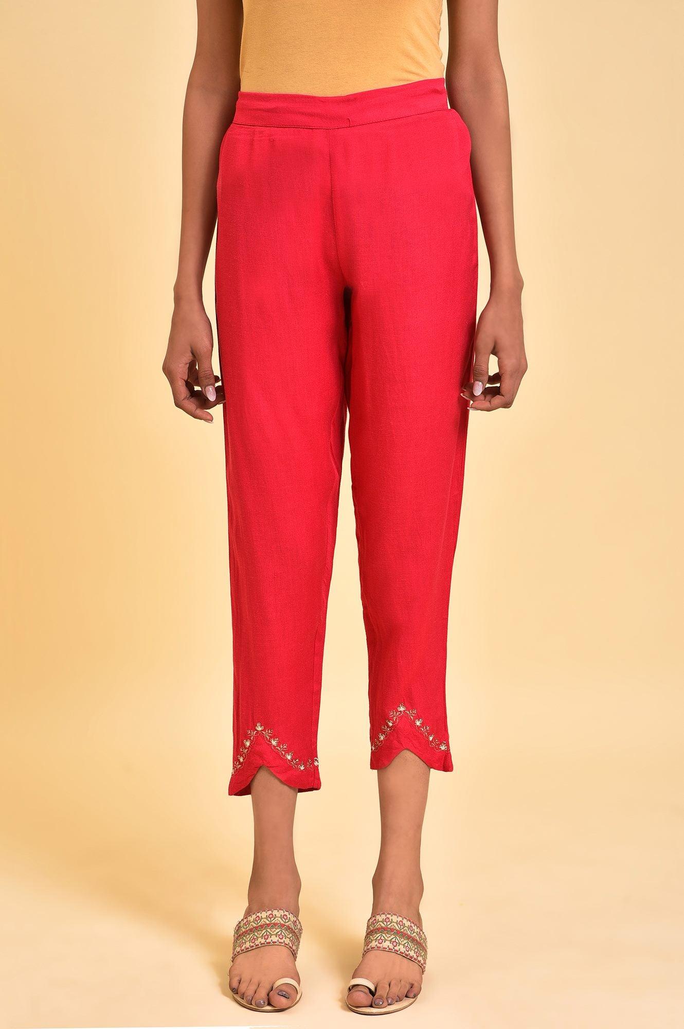 W for Woman Pink Embroidered Slim Pants