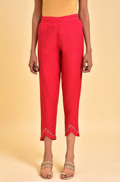 W for Woman Pink Embroidered Slim Pants