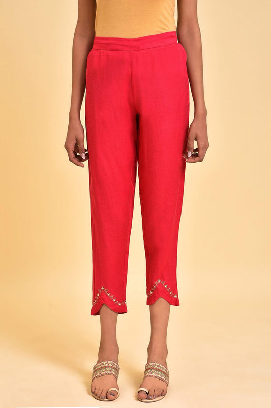 W for Woman Pink Embroidered Slim Pants