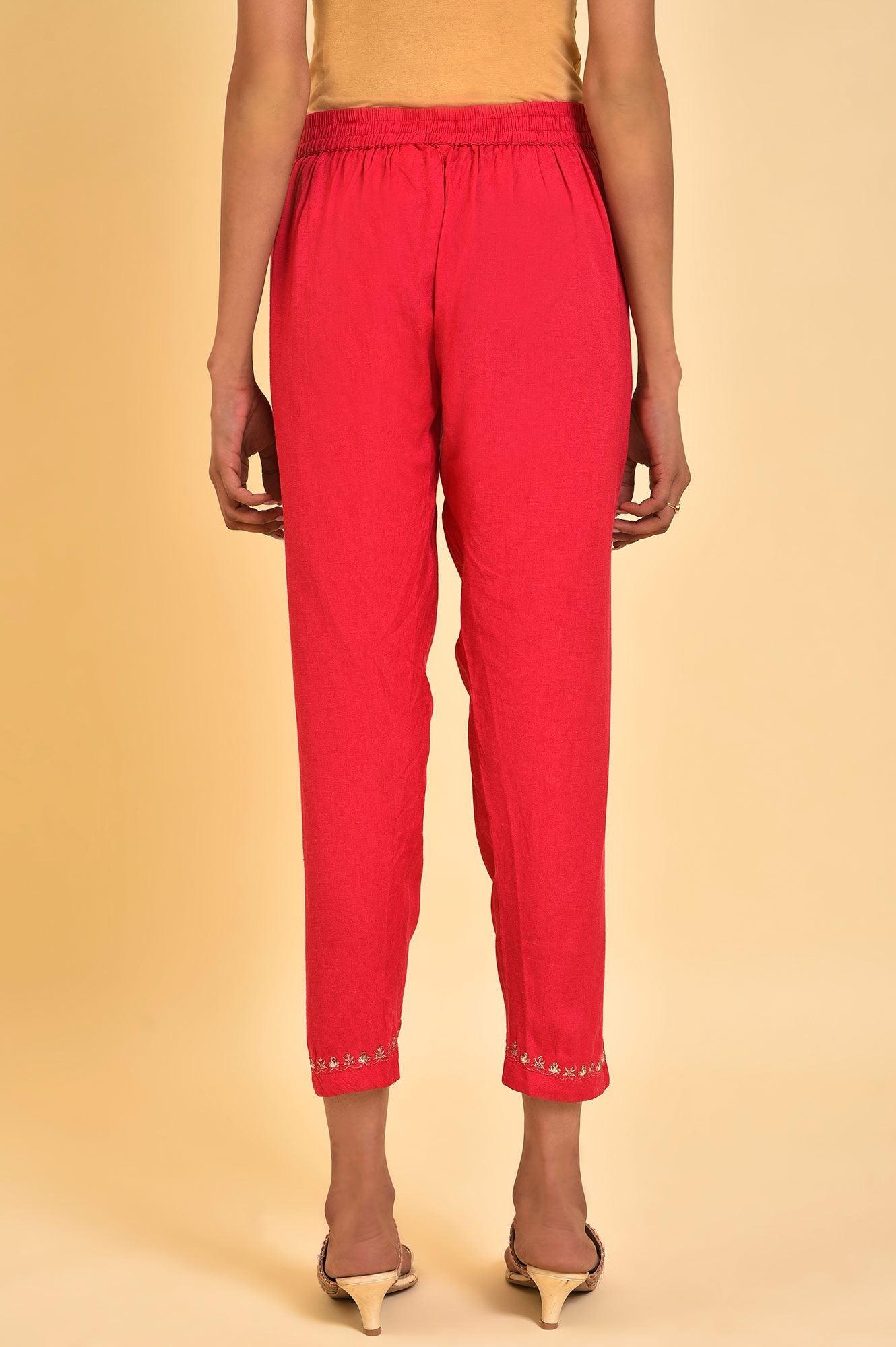 W for Woman Pink Embroidered Slim Pants