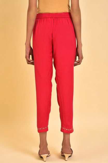 W for Woman Pink Embroidered Slim Pants