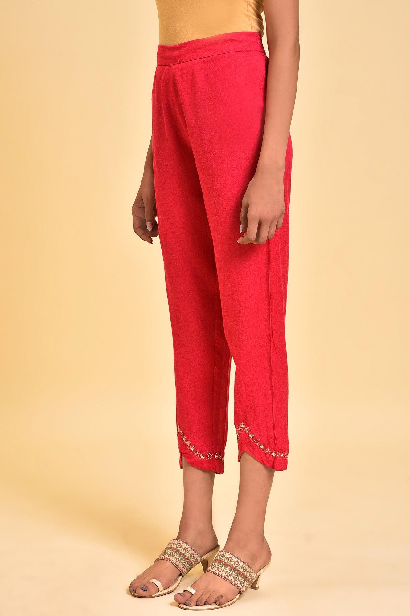 W for Woman Pink Embroidered Slim Pants