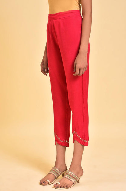 W for Woman Pink Embroidered Slim Pants