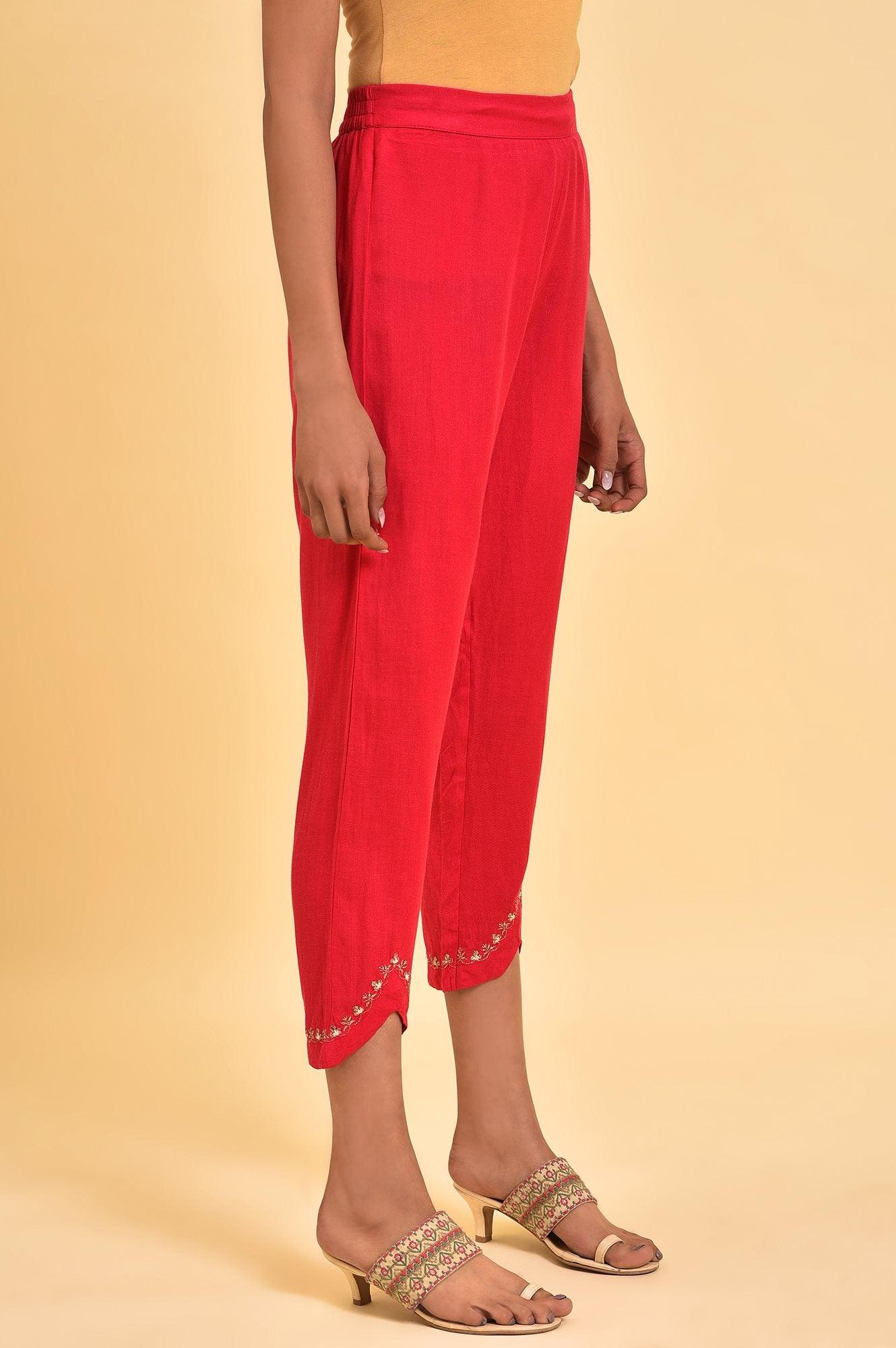 W for Woman Pink Embroidered Slim Pants