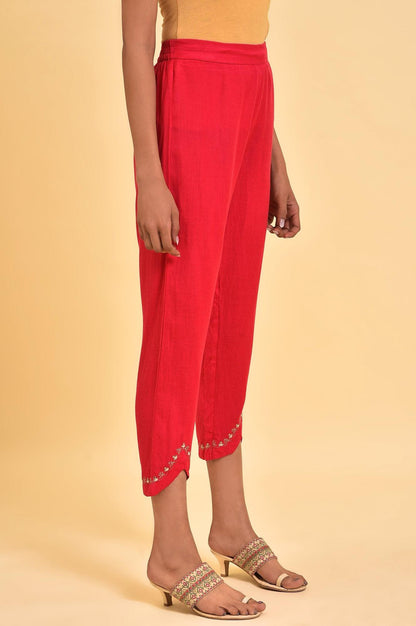 W for Woman Pink Embroidered Slim Pants