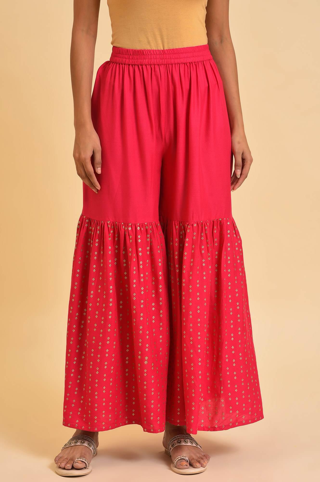 W for Woman Pink Glitter Printed Sharara Pants