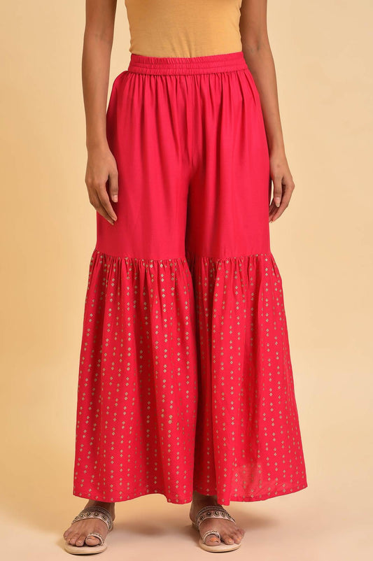 W for Woman Pink Glitter Printed Sharara Pants
