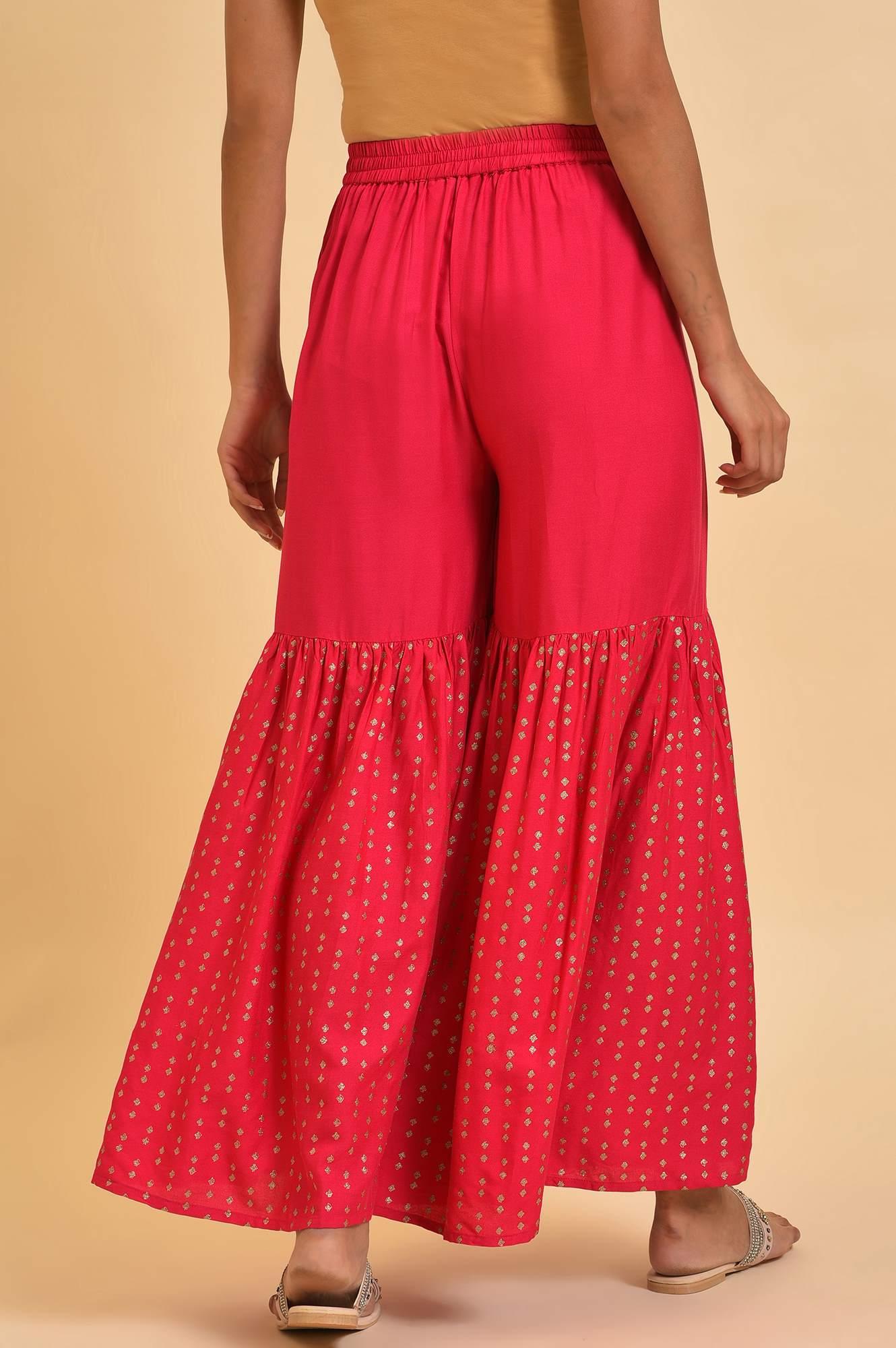 W for Woman Pink Glitter Printed Sharara Pants