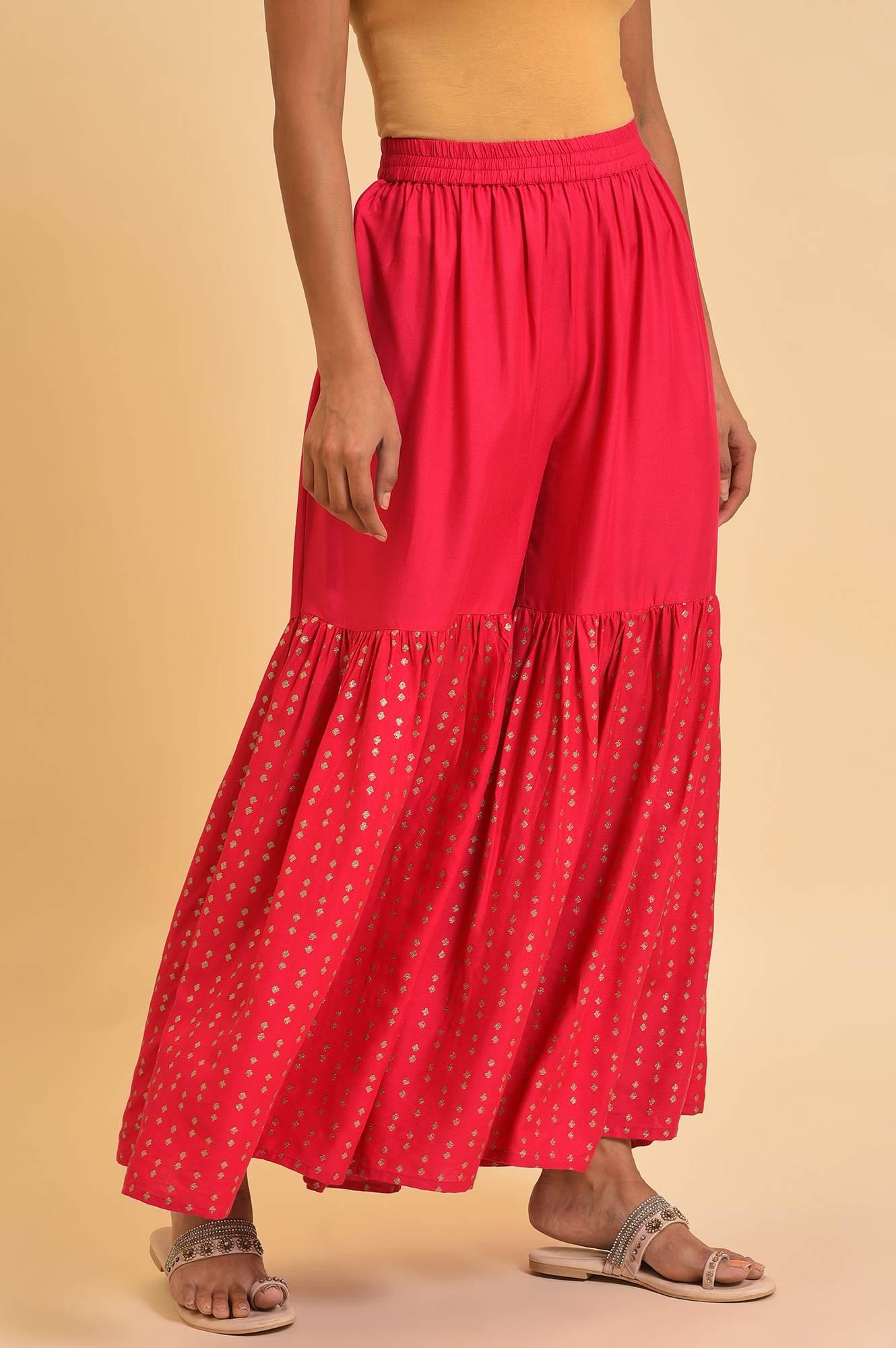 W for Woman Pink Glitter Printed Sharara Pants
