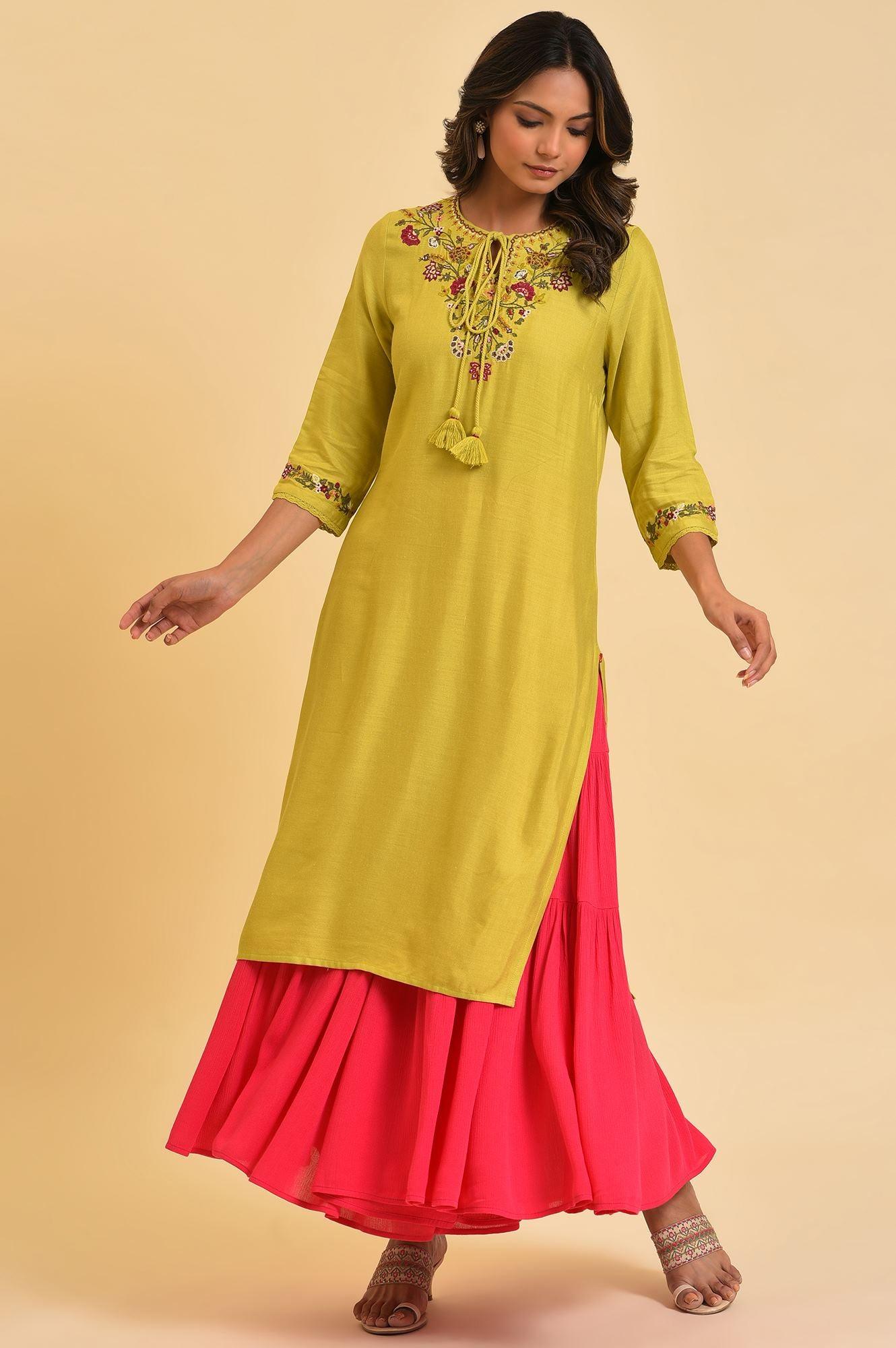W for Woman Pink Tiered Solid Sharara