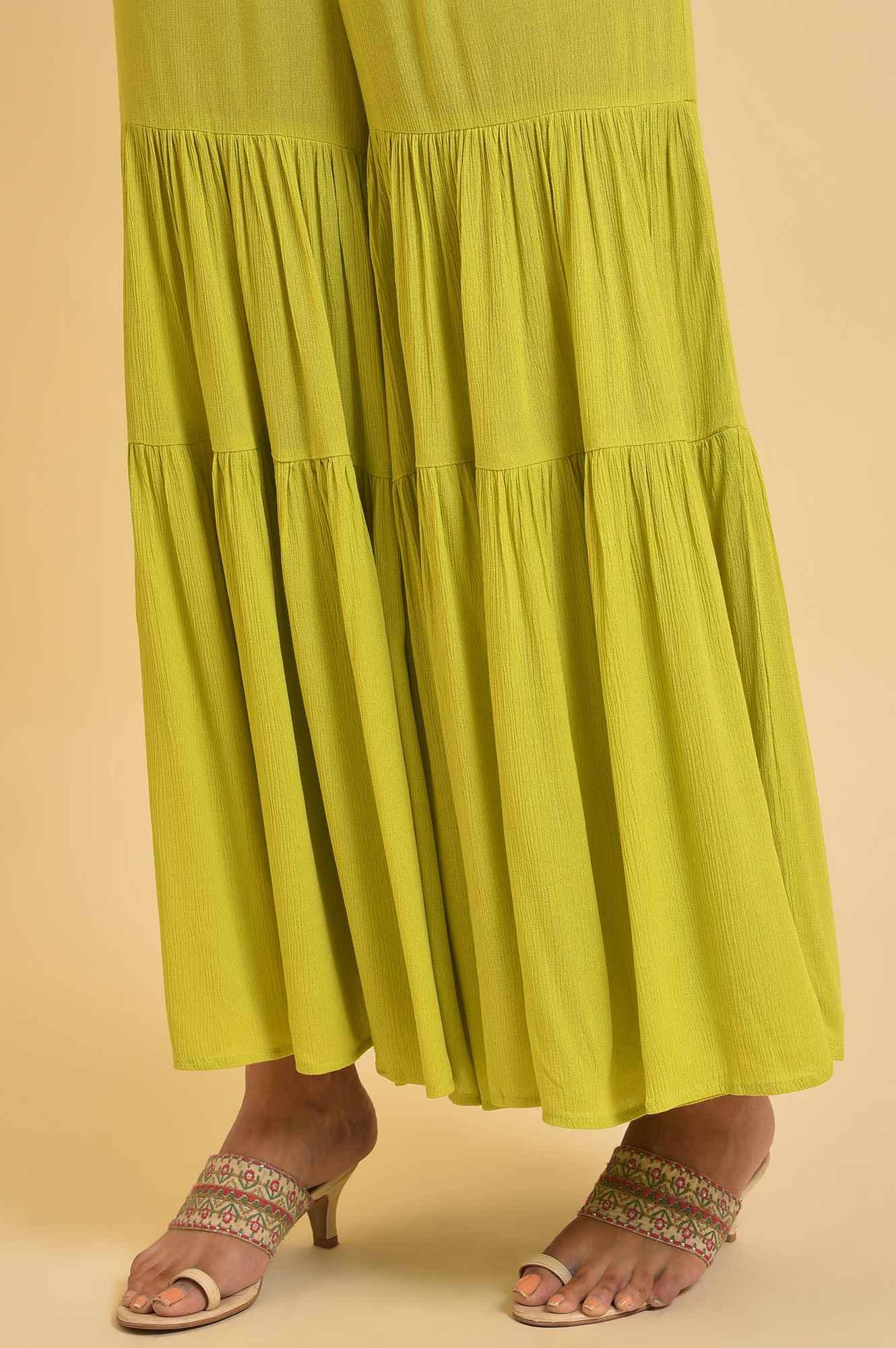 W for Woman Green Tiered Solid Sharara