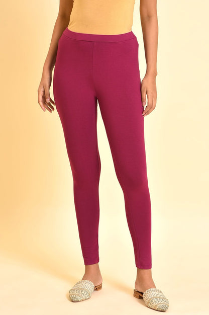W for Woman Purple Solid Viscose Lycra Tights