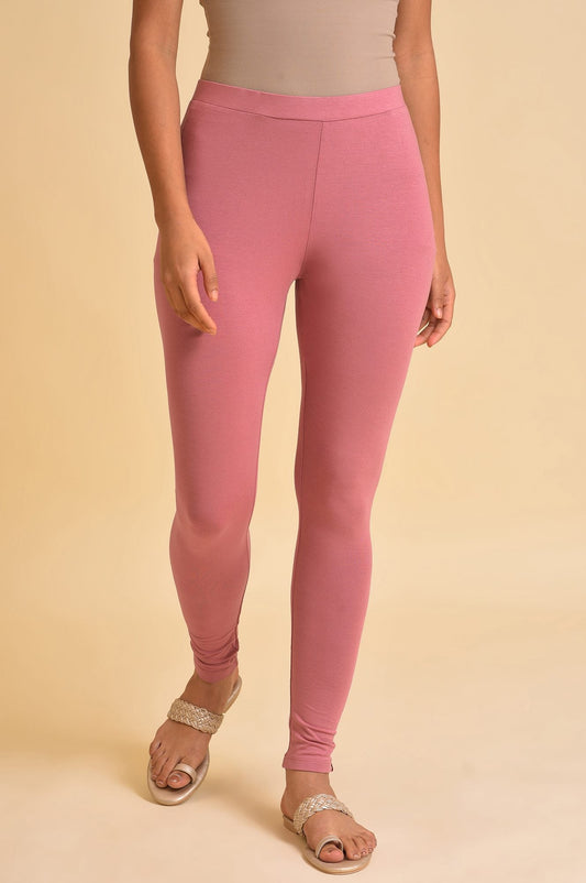 W for Woman Pink Solid Viscose Lycra Tights