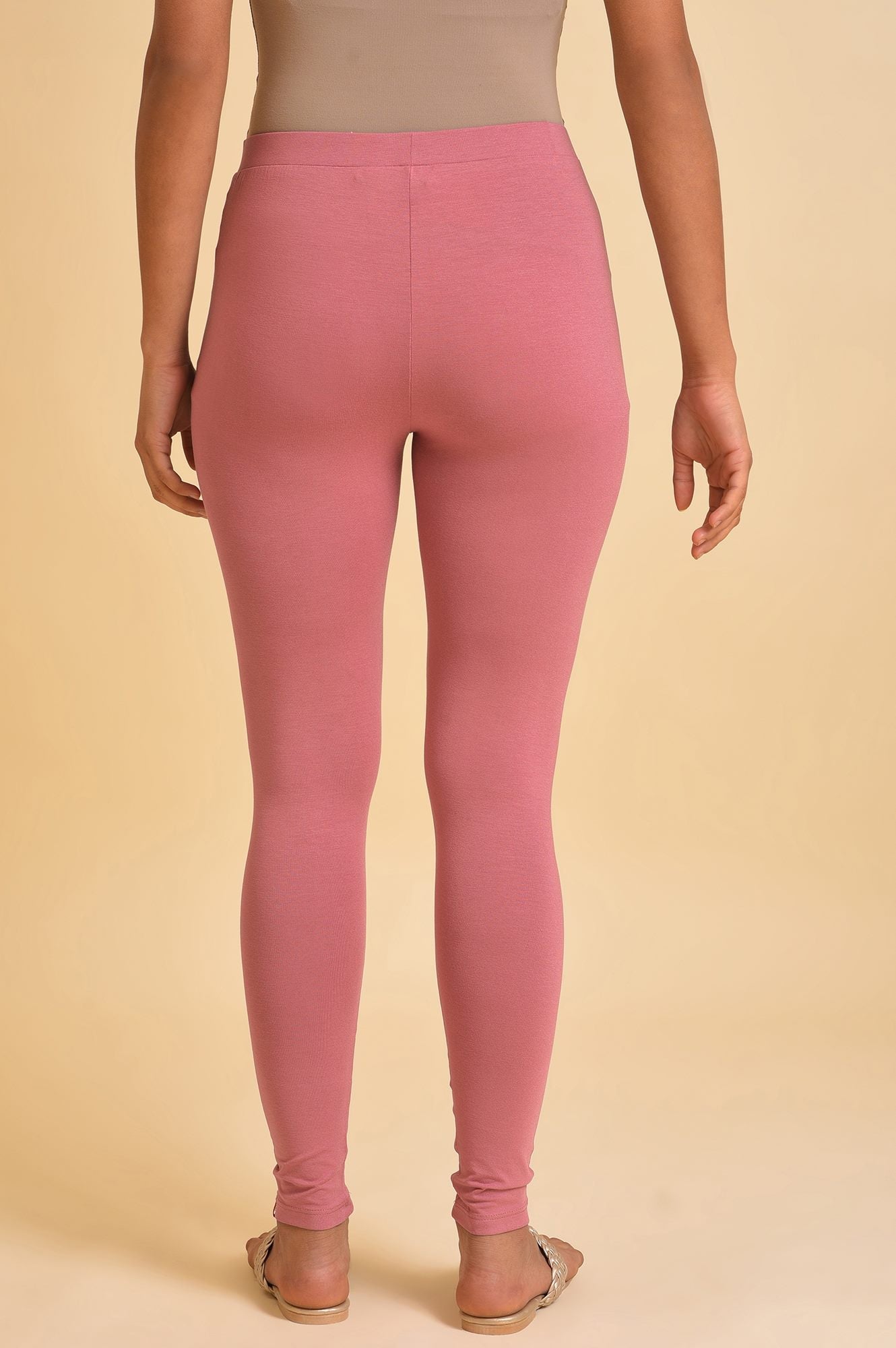 W for Woman Pink Solid Viscose Lycra Tights