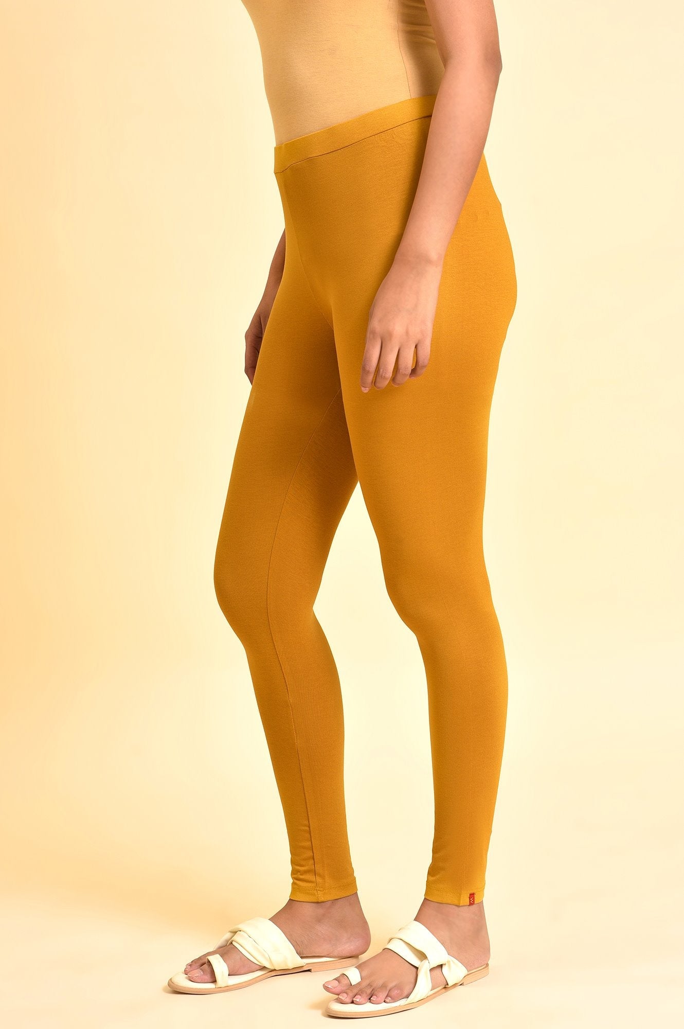 W for Woman Mustard Yellow Solid Viscose Lycra Tights