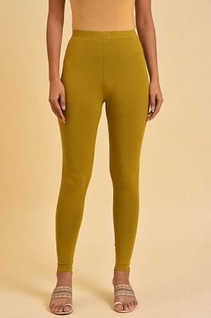 W for Woman Green Solid Viscose Lycra Tights
