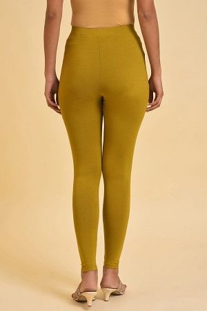 W for Woman Green Solid Viscose Lycra Tights