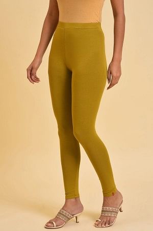 W for Woman Green Solid Viscose Lycra Tights