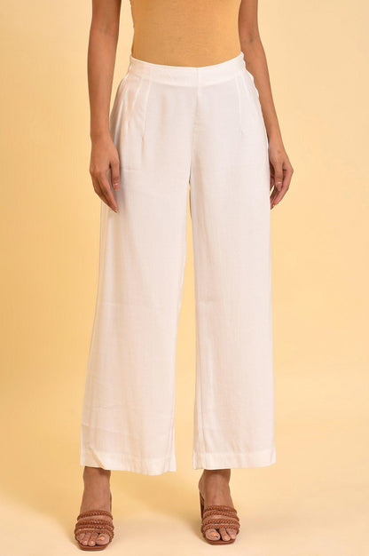 W for Woman Ecru Inverted Box Pleats Flared Pants