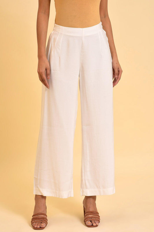 W for Woman Ecru Inverted Box Pleats Flared Pants
