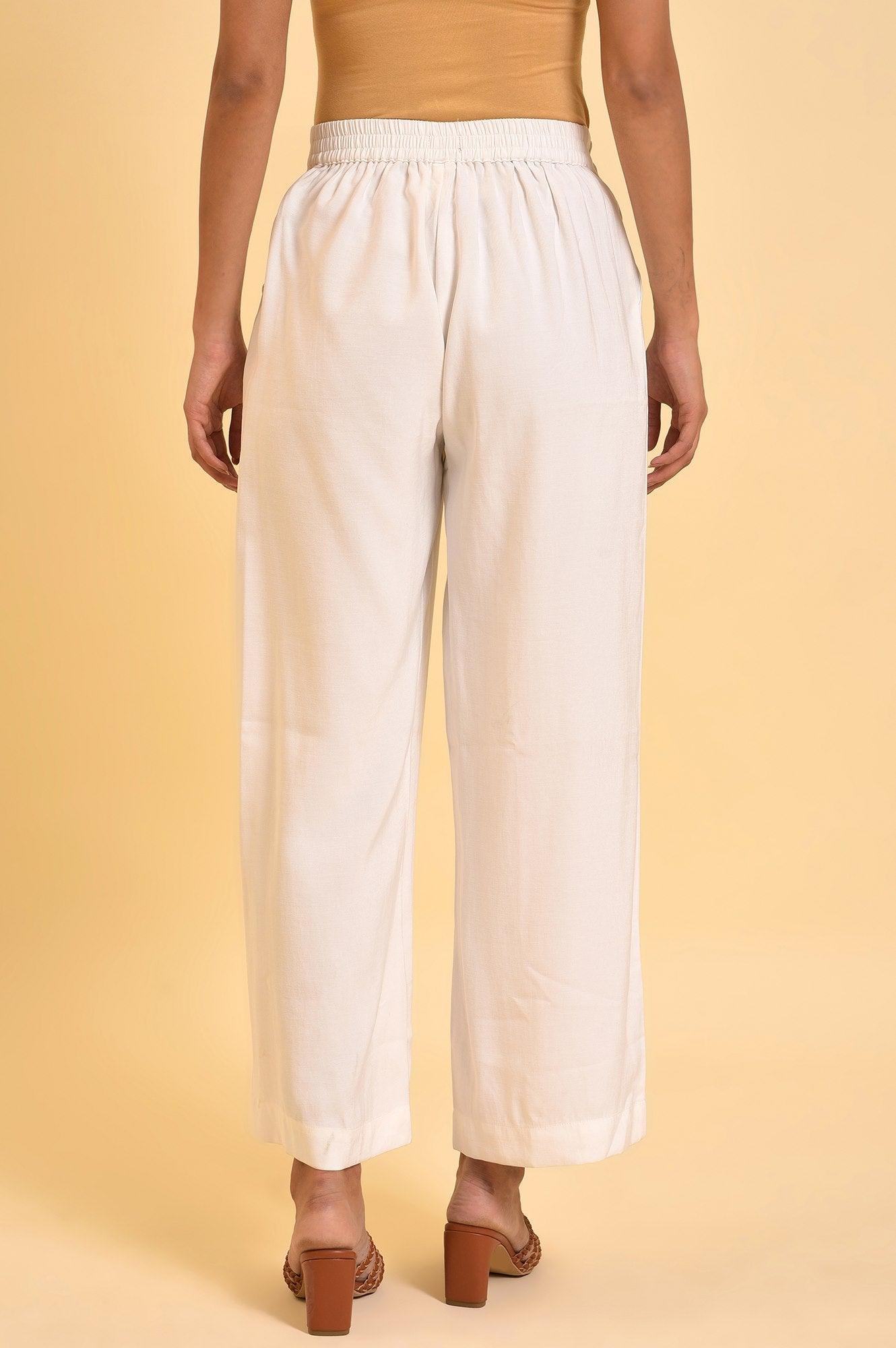 W for Woman Ecru Inverted Box Pleats Flared Pants