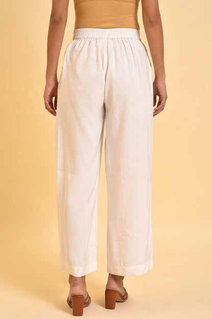 W for Woman Ecru Inverted Box Pleats Flared Pants