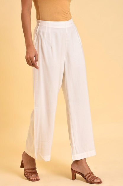 W for Woman Ecru Inverted Box Pleats Flared Pants