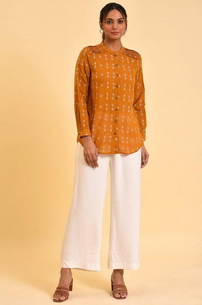 W for Woman Ecru Inverted Box Pleats Flared Pants