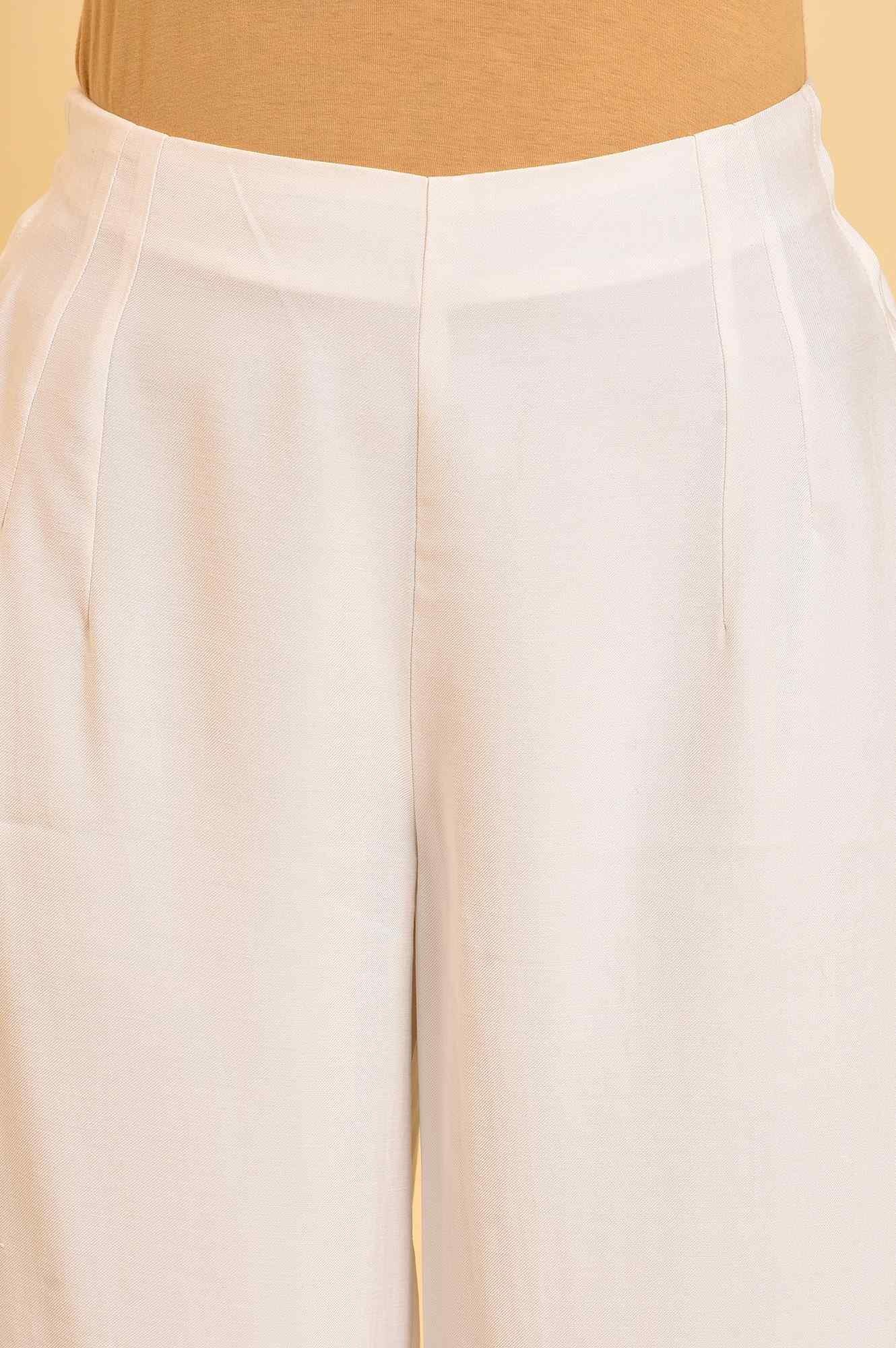 W for Woman Ecru Inverted Box Pleats Flared Pants